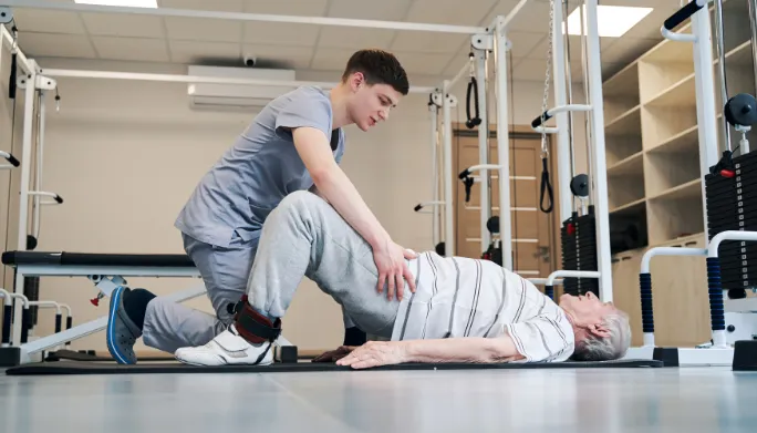 Men's pelvic health physical therapy session